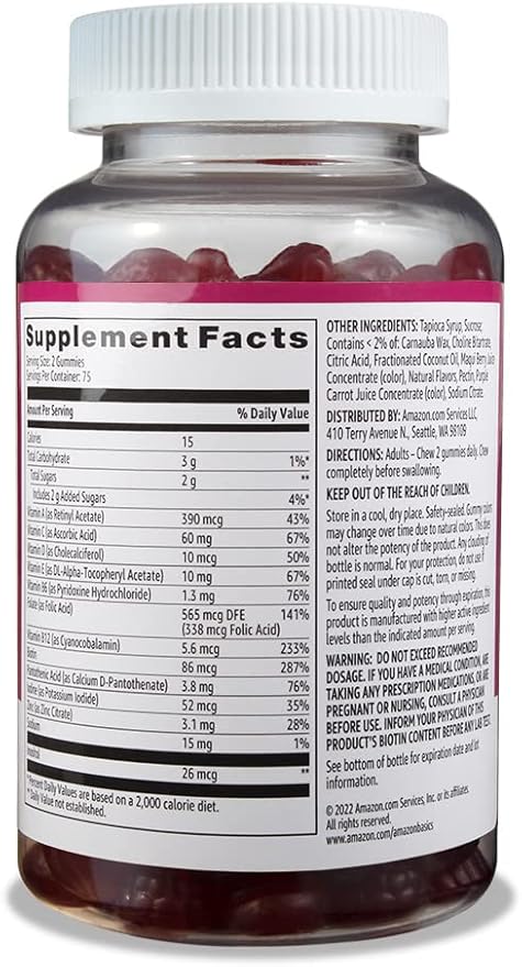 Amazon Basics Adult Multivitamin Gummies, Mixed Berry & Cherry, 150 Gummies, 75-Day Supply, Pack of 1 (Previously Solimo)