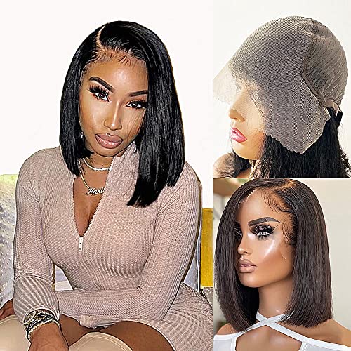 13X6 Bob Wig Human Hair Frontal Lace Wig Glueless Wigs Human Hair Pre Plucked Transparent Bob Lace Front Wigs for Women 150% Density