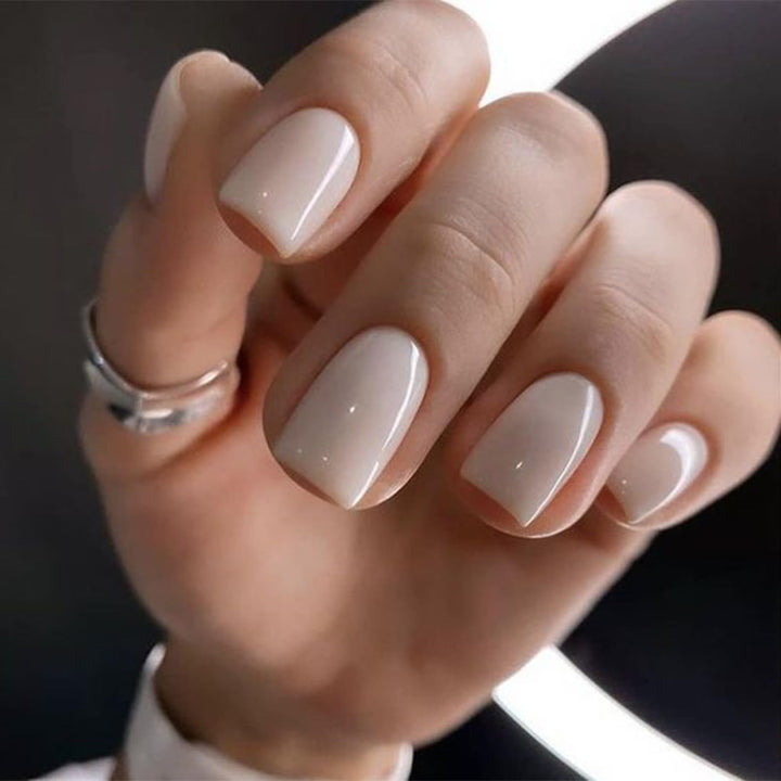 Modelones White Press on Nails, Short Square Fake Nails, Reusable Nail Kit with Nail Glue Adhesive Tabs Mini Nail File, Nails Press Ons 32Pcs16 Sizes, Women Girl Gift