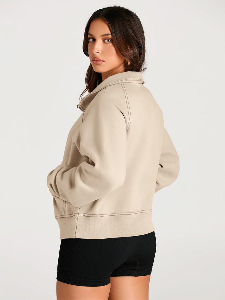 AUTOMET Womens Sweatshirts Long Sleeve Tops Hoodies Shirts Half Zip Pullover Cropped Oversized 2024 Fall Fashion Outfits Sweaters Apricot