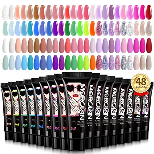 Morovan Poly Gel Nail Colors: 48 Color Poly Eextension Gel Nail Kit with Pure and Glitter Poly Nail Gel for All Season Poly Gel Nail Trendy Nail Art Design
