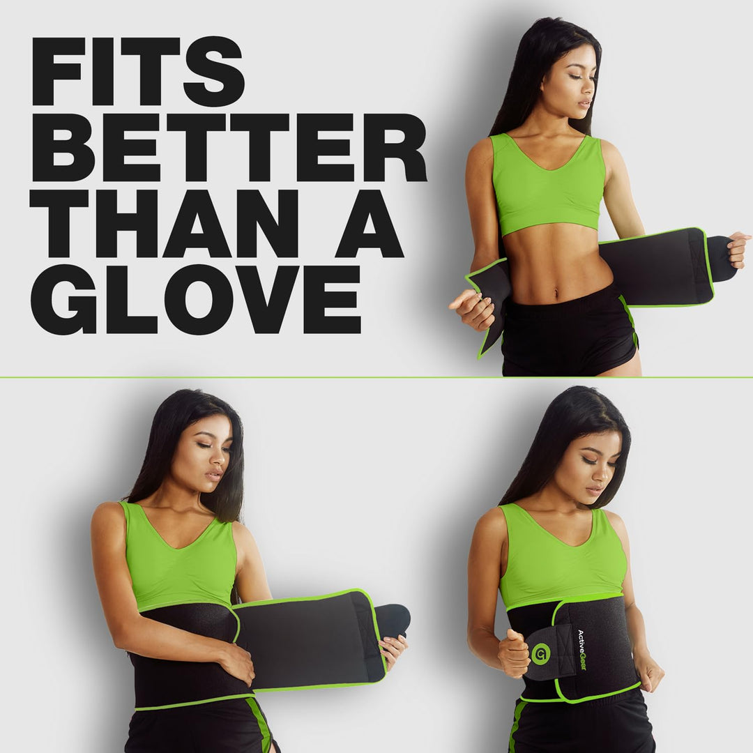 ActiveGear Waist Trainer for Women & Men - Sweat Band Waist Trimmer Belt for a Toned Look - Reinforced Trim and Double Hook & Loop Fasteners (Mint Hem, Medium: 8” x 42”)