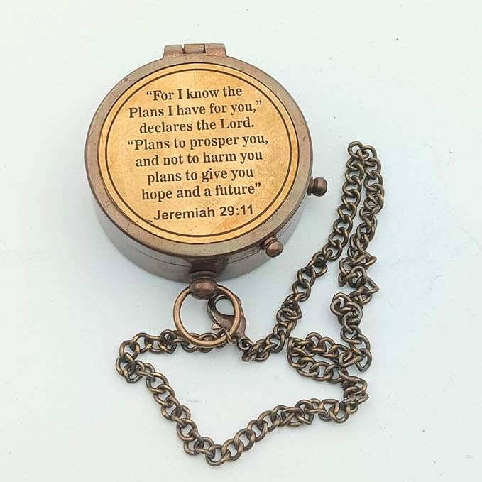 For I Know The Plans I Have For You, Jeremiah 29:11, Solid Brass Directional Engraved Compass, Baptism Gifts for Boys Girls, First Communion, Christian Gifts for Men, First Confirmation Gifts for Boys