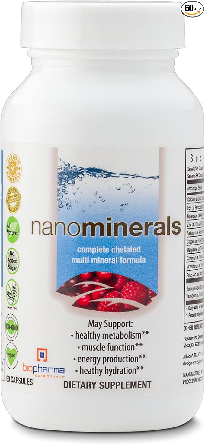 Biopharma Scientific NanoMinerals Complete Chelated Multi-Mineral Capsules | 30 Servings | Calcium, Iron, Magnesium, Zinc, Potassium, Manganese, Chromium, Copper