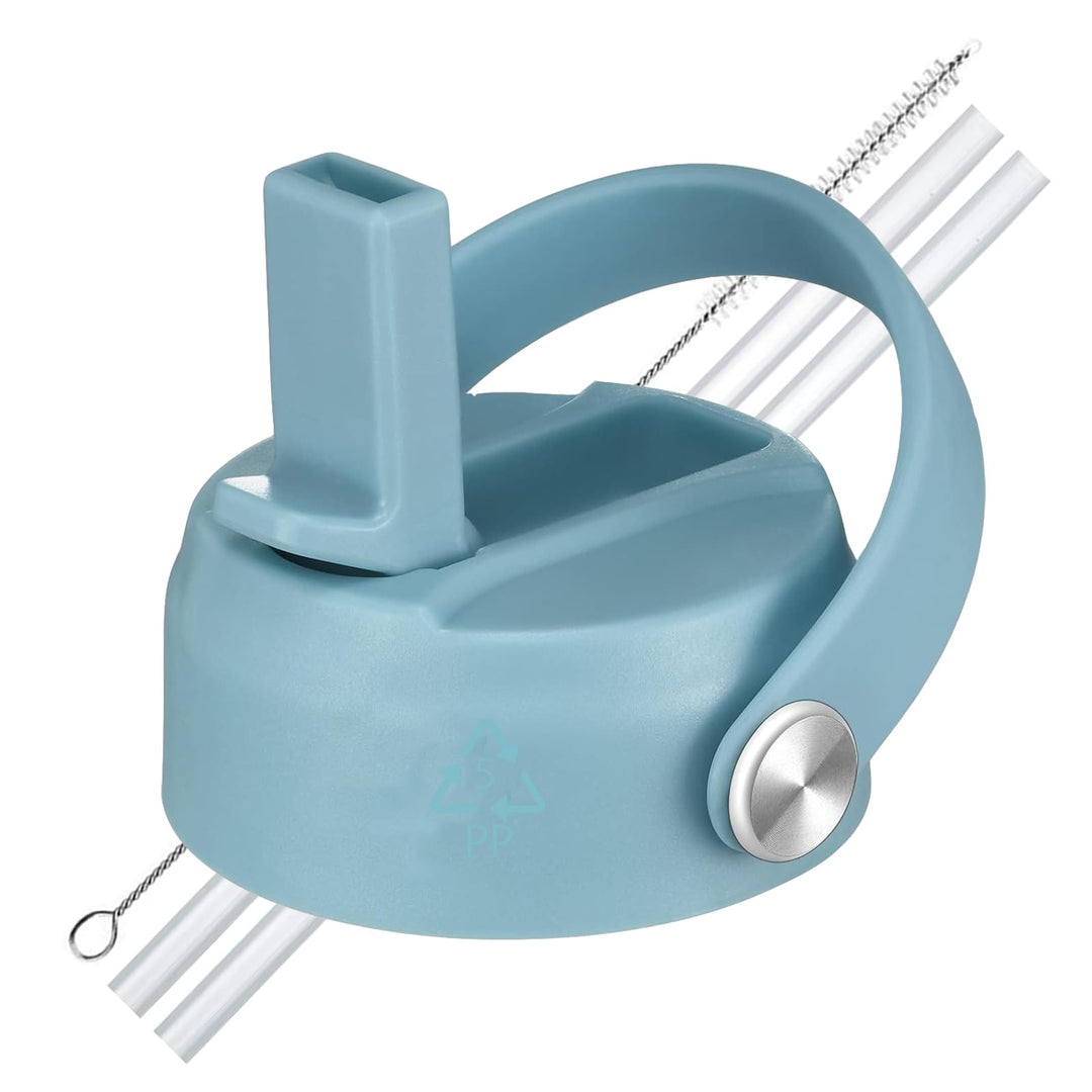 LLCJYYCY Lids with Straw for Hydroflask Wide Mouth 20 32 40 oz, Flex Straw Lid Fit for Hydro Flask Sports Water Bottles, Flexible Handle Replacement Lid Straws Cap Top Accessories (Light Blue)
