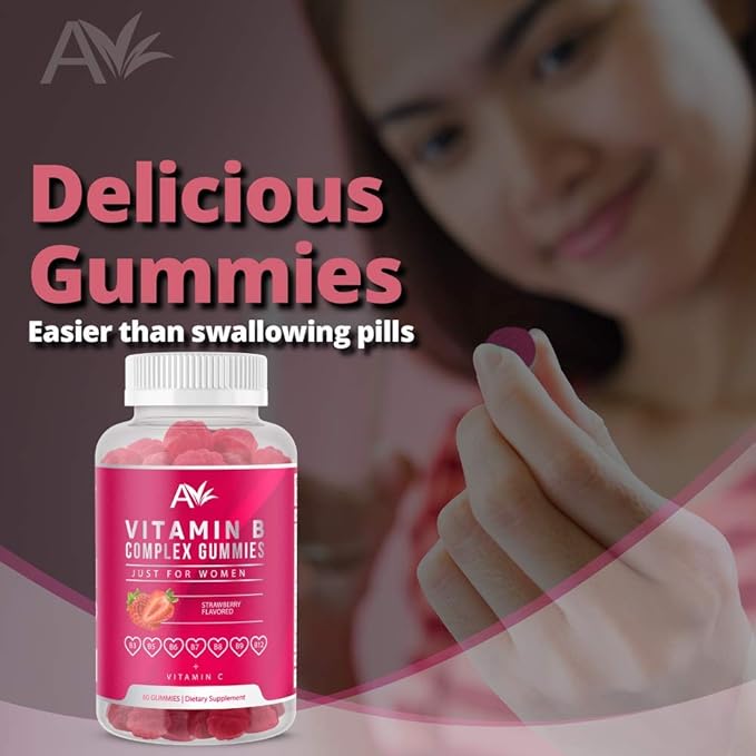 Avilana Vitamin B Complex Just for Women Vegan Gummies with Vitamin B12, B7 (Biotin), B6, B3 (Niacin), B5, B6, B8, B9 (Folate)s, Energy and Healthy Immune System (1 Pack)