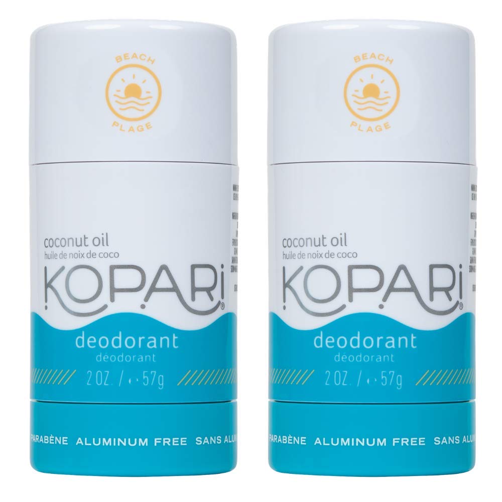 Kopari Aluminum Free Coconut Deodorant, Non Toxic & Clean Plant-Based, No Aluminum, Parabens or Baking Soda, Long Lasting Protection, Beach 2 Pack