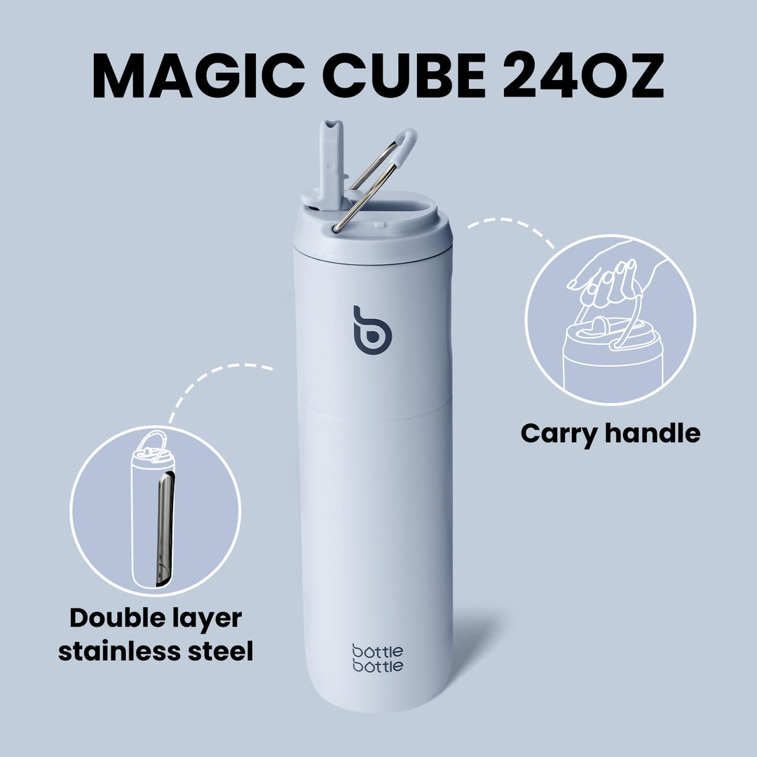 BOTTLE BOTTLE Insulated Water Bottle 24oz with Straw Lid and Handle for Sports Travel Gym Stainless Steel Water Bottles Double-Wall Vacuum Metal Thermos Bottles Leak Proof BPA-Free (Light Blue)