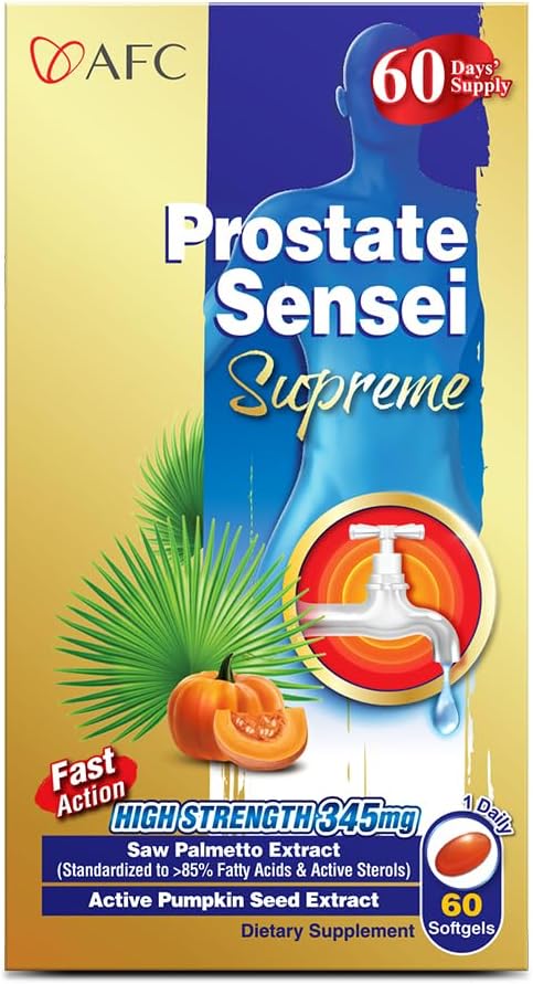 AFC Japan Prostate Sensei Supreme – Saw Palmetto Supplement for Men with Fatty Acids & Sterols – Supports Urinary Flow, Bladder Function, Hair Health – Natural Prostate Support Formula, 2 Month Supply