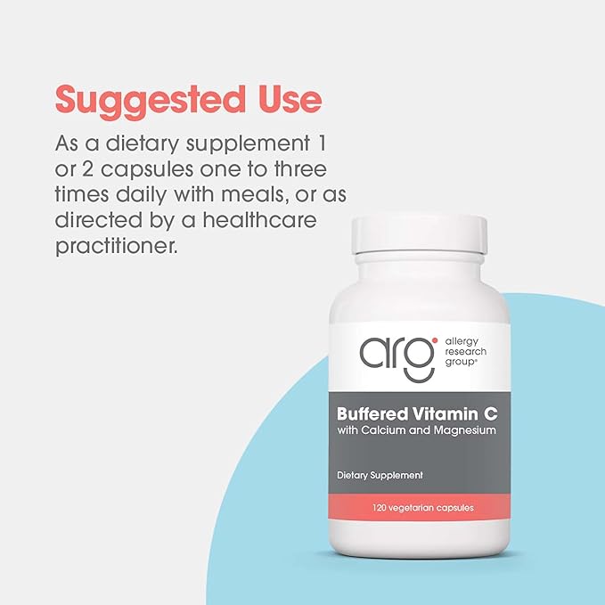 Allergy Research Group, Buffered Vitamin C - Antioxidant Supplements, Calcium and Magnesium Tablets, Daily Vitamins and Minerals, Vitamin C Capsules - 120 Capsules 1-Pack