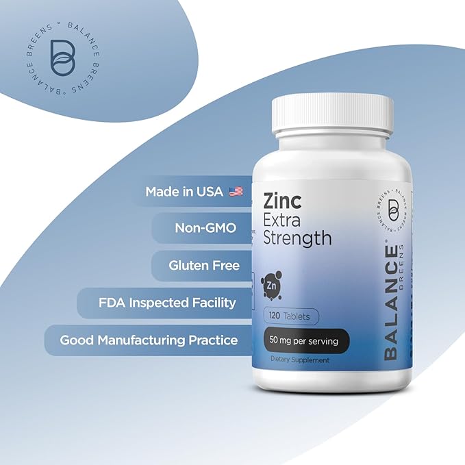 Zinc 50mg, 120 Vegetarian Tablets - Immune Support, Promotes Skin Health & Wound Healing, Extra Strength, Ultra-Absorbable