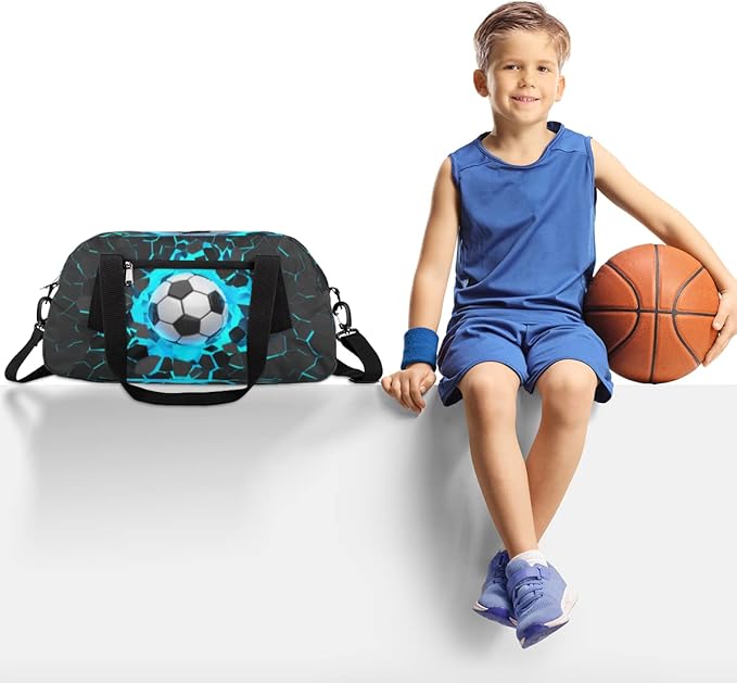 3d Light Wall Football Kids Overnight Duffle Bags Boys Girls Soccer Teen Sports Gym Bag for Weekender Travel Gymnastics Dance Ballet