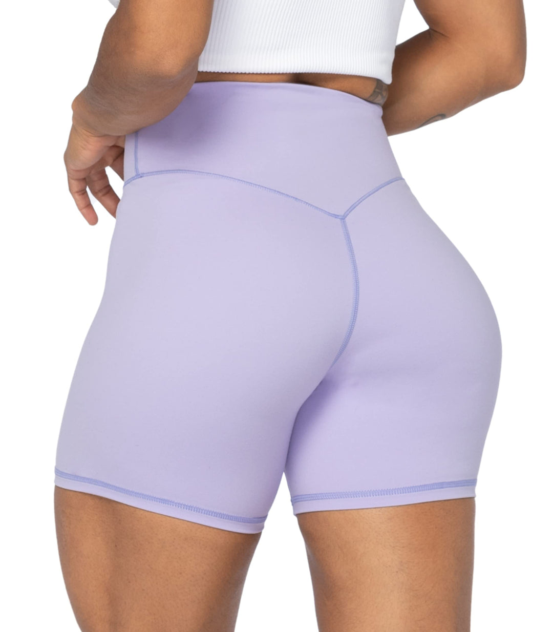 Sunzel 5" High Waist Biker Shorts for Women No Front Seam Soft Yoga Workout Gym Bike Shorts Tummy Control Squat Proof Lilac