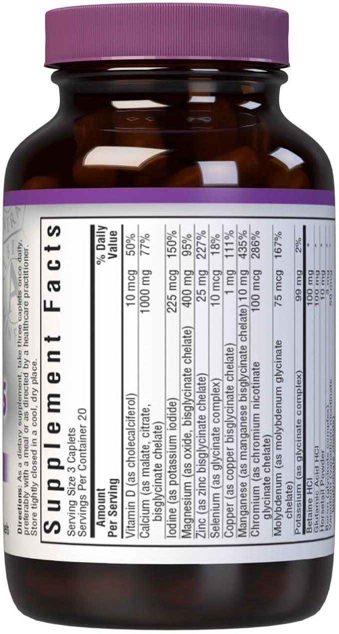 Bluebonnet Nutrition High Potency Chelated Multiminerals (Iron-Free), Albion Chelated Minerals, Soy-Free, Gluten-Free, Non-GMO, Kosher Certified, Dairy-Free, 60 Caplets, 20 Servings