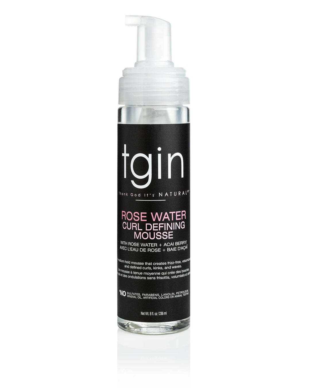 tgin Rose Water Defining Mousse for Curly, Coily and Wavy Hair, Moisturizes and Defines Curls, 8 fl oz