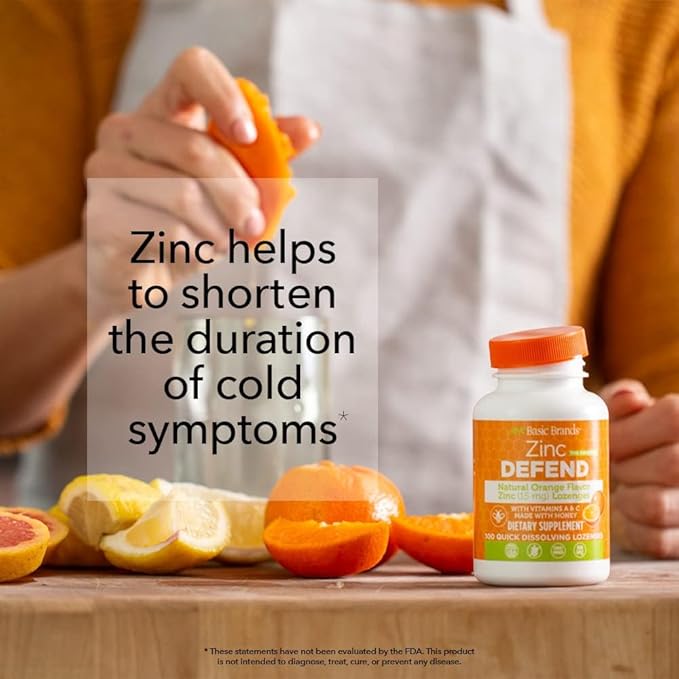 Basic Brands Zinc Lozenges, 100 Count, Orange