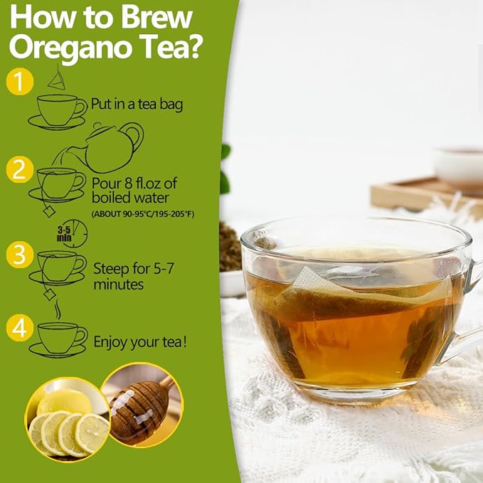 Premium 50 Oregano Tea Bags, Made with 100% Natural Oregano Leaves, No Additives & Caffeine Free.