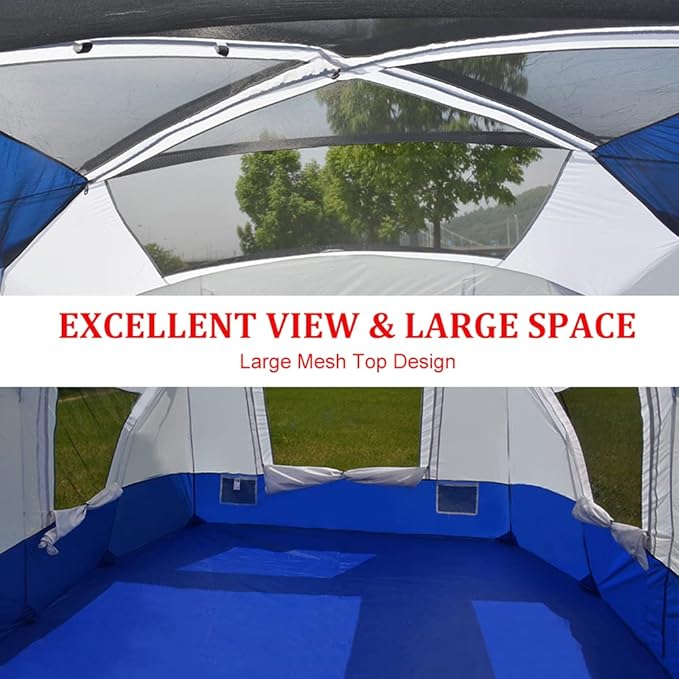 8 Person Tent for Camping, AYAMAYA Waterproof Multi Room Large Family Tents with Skylight & Removable Rainfly &4 Large Mesh Windows and Divided Curtain for Separated Room