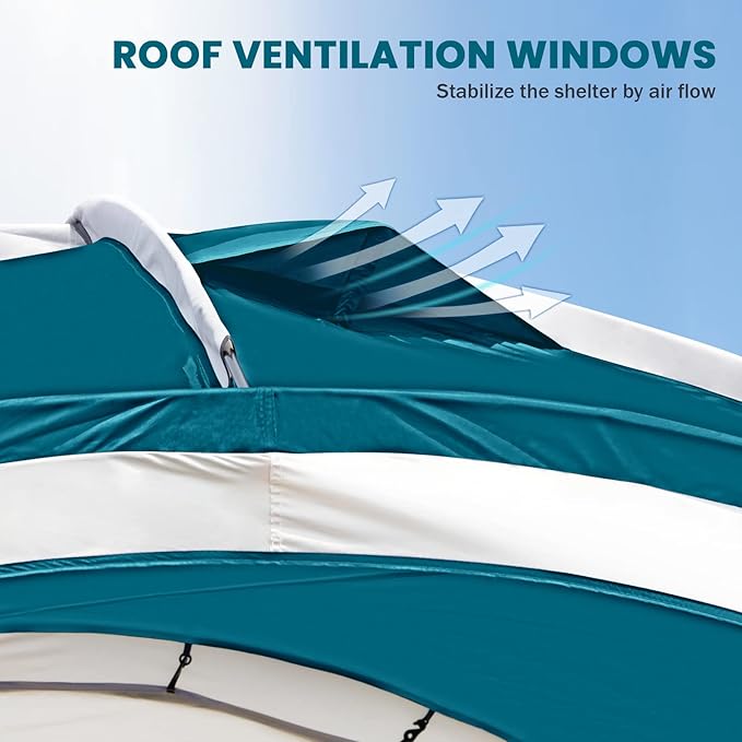 Beach Tent 12 X 12ft Large UPF50+ Pop Up Canopy with 2-Pcs Side Wall, Sun Shelter Rainproof, Waterproof for Camping Trips, Backyard Fun, Fishing, Parties, Or Picnics(Ocean Blue)