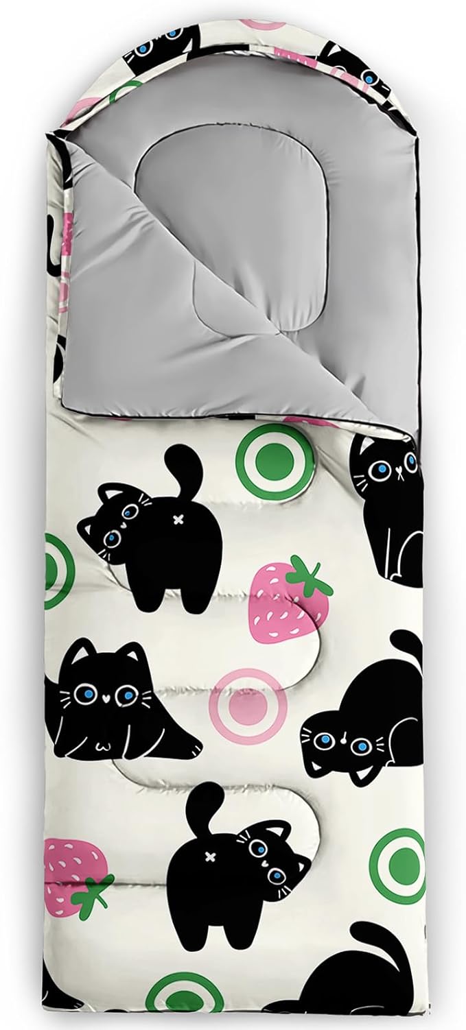 AILONEN Cartoon Fox Camping Sleeping Bag for Boys Girls Adults,Lightweight & Waterproof,3 Season Warm & Cold Weather,Portable,Kawaii Fox Printed Sleeping Bag,Traveling,Camping,Hiking