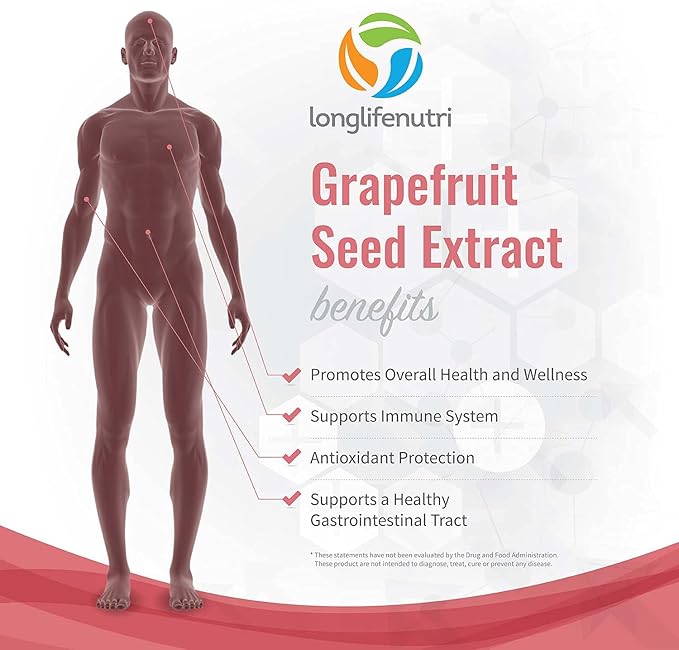 Grapefruit Seed Extract 500mg 180 Vegetarian Capsules | Made in USA | GSE Potent Immune Vitamin & Overall Health Supplement | Non GMO Gluten Free Pill