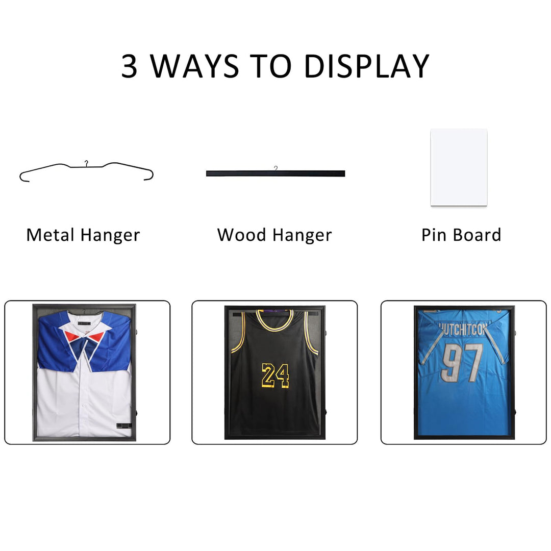 IHEIPYE Jersey Frame Display Case Black Lock,Large Shadow Box Lockable with 98% UV Protection Acrylic Linen Lining and Hangers for Baseball Basketball Football Soccer Hockey 2XL Sport Jersey Shirt