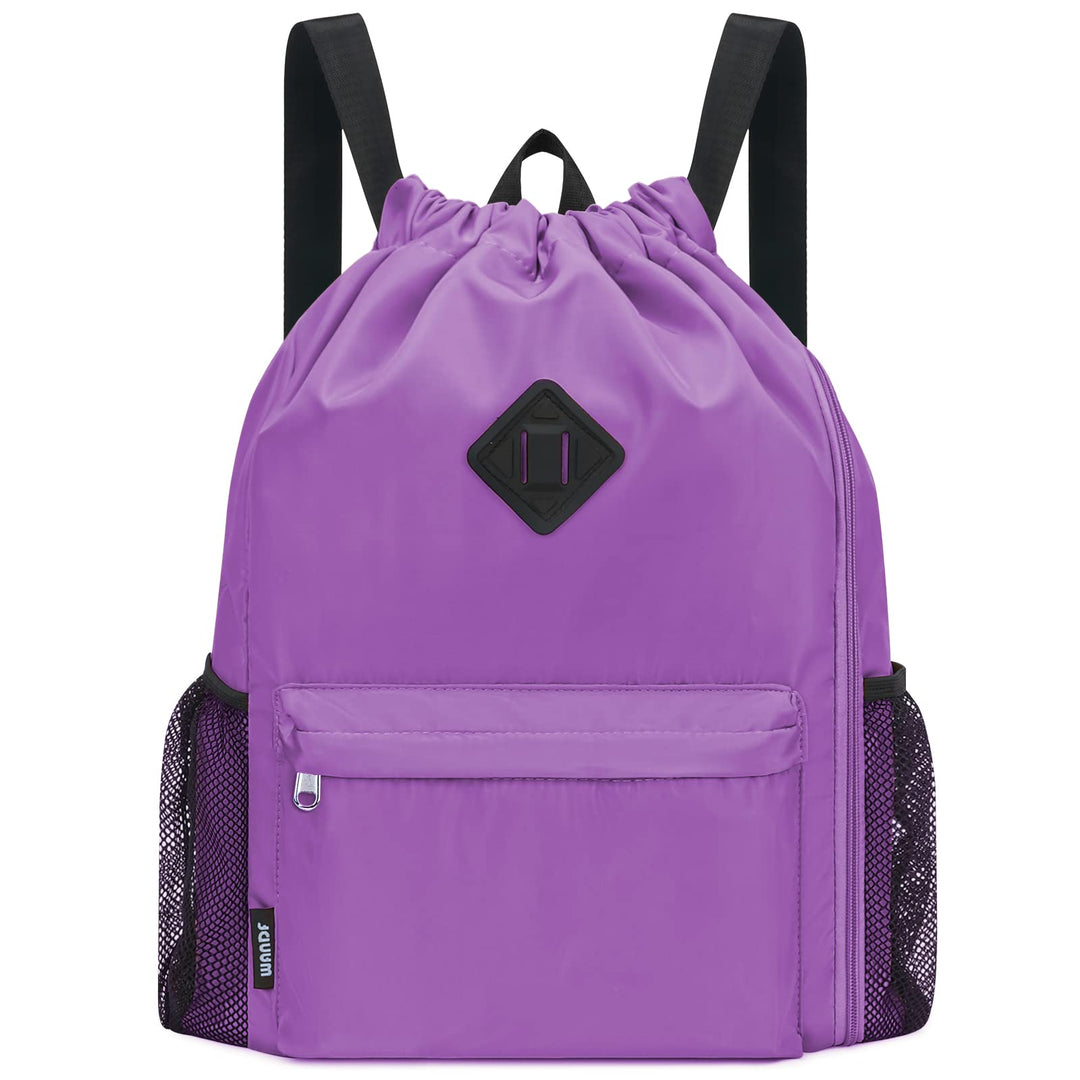 WANDF Drawstring Backpack Sports Gym Bag with Shoes Compartment, Water-Resistant String Backpack Cinch for Women Men(Large,Purple)
