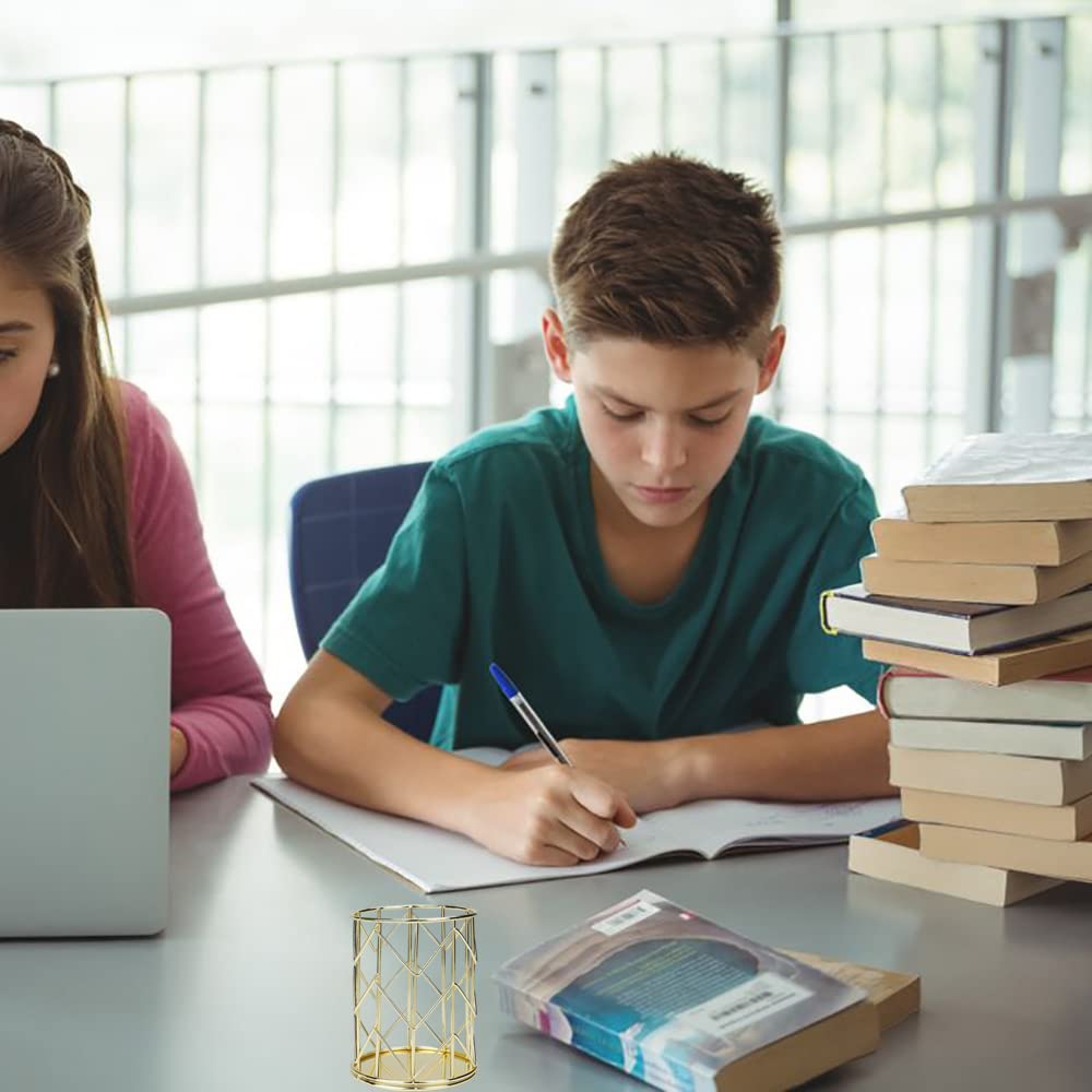2 Pieces Pen Holder, Openwork Metal Pencil Holder, Makeup Brush Holder, Desk Organiser, Pen Holder Organiser for Office Dressing Table, Gold