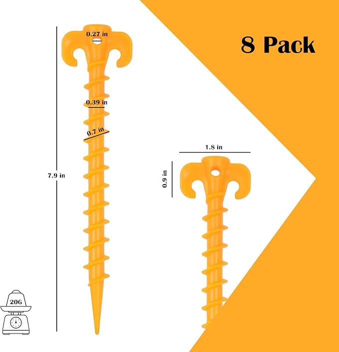 AYAMAYA 8/12/16 PCS Spiral Tent Stakes, 8 Inch Screw in Sand Stakes, Easy Installation Camping Ground Stakes, Tent Spikes with Storage Bag for Beach Garden Yard Canopy Tarp Rainfly Tent Accessories