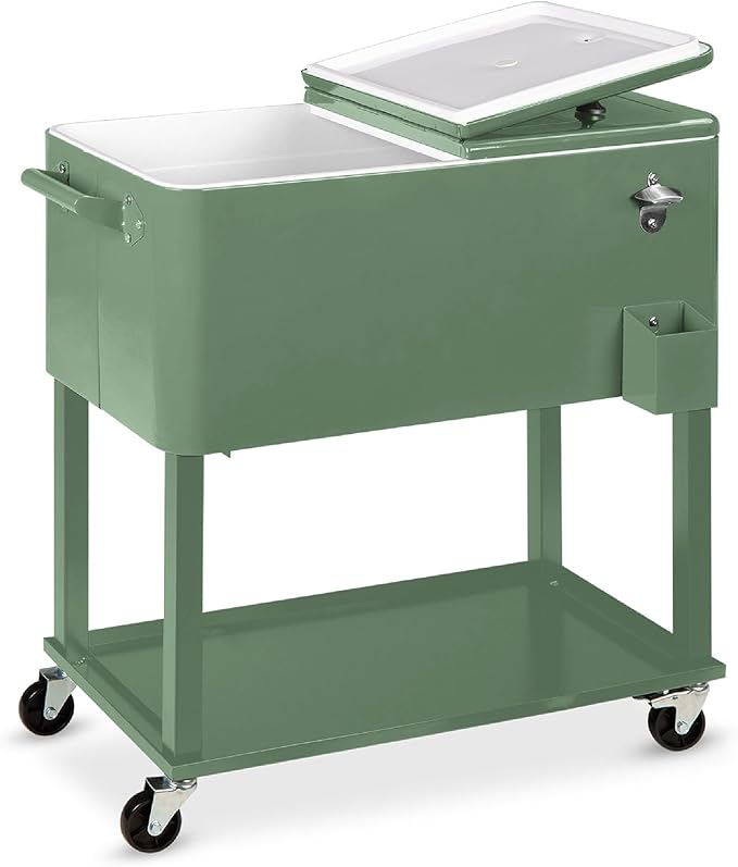 Best Choice Products 80-Quart Outdoor Steel Rolling Cooler Cart w/Ice Chest, Bottle Opener, Catch Tray, Drain Plug, Locking Wheels