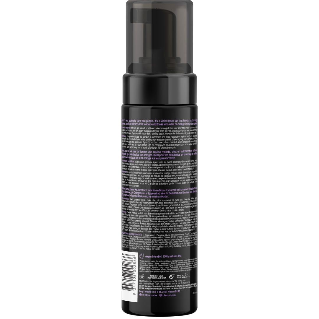 b.tan Violet Base Self Tanner Mousse – 1-Hour Express Dark Bronzing Foam | No Orange Tones, 6.7 Fl Oz
