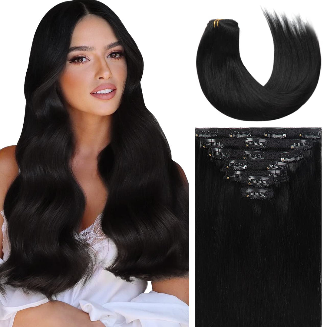 Lacer New Version Thick Hair Extensions Clip In Human Hair Full Head Silky Straight Glam Seamless Clip In Hair Extensions 140G 7
