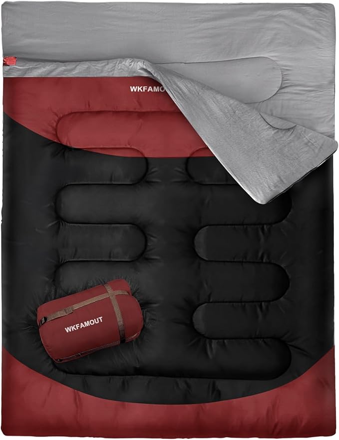 Cotton Flannel Double Sleeping Bag for Adults Machine Washable 2 Person Camping Sleeping Bag Queen Size Waterproof with Compression Sack for Cold Weather 3-4 Seasons