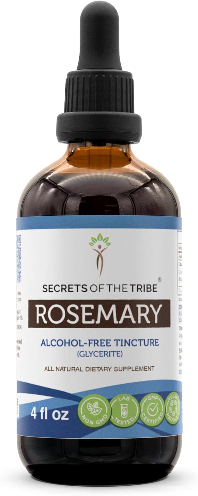 Secrets of the Tribe Rosemary Alcohol-Free Liquid Extract, Rosemary (Rosmarinus Officinalis) Dried Leaf Tincture Supplement (4 FL OZ)