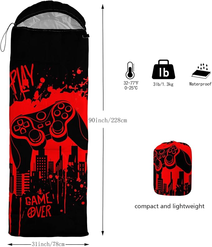 AILONEN Boys Sports Camping Sleeping Bags,Lightweight & Waterproof,3 Season Warm & Cool Weather,Black Player Basketball Sleeping Bags for Kids Adults,Travelling,Outdoors