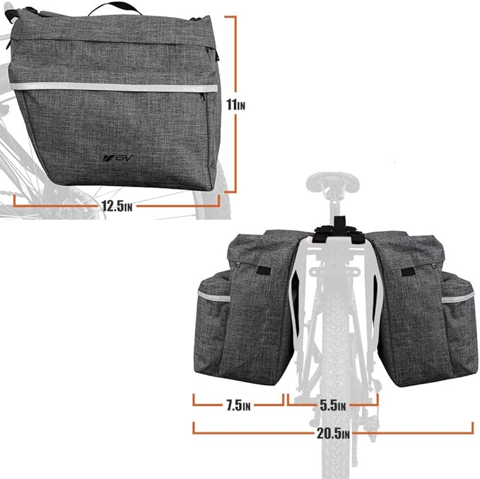BV Bike Panniers 26L With Adjustable Hooks, Commuter Panniers For Bicycles With Carrying Handle, Bag With 3M Reflective Trim For More Visibility, Fit Most Rack