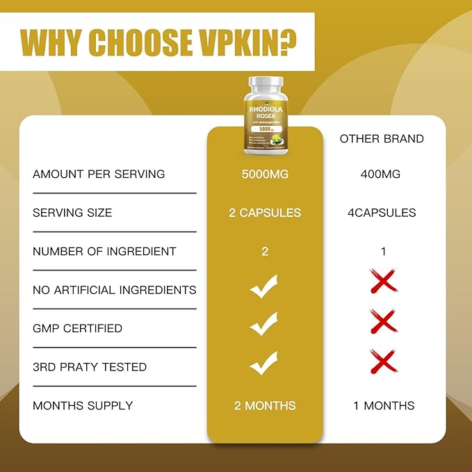 Rhodiola Rosea with Ashwagandha & L-Theanine - Organic Rhodiola Rosea Supplement,Natural Adaptogen for Clarity & Vitality, 120 Capsules