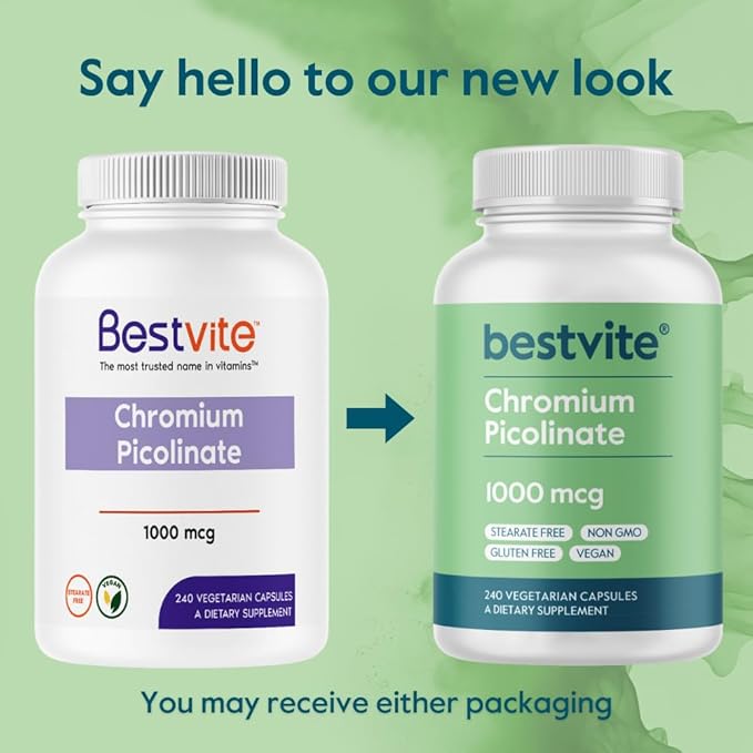 BESTVITE Chromium Picolinate 1000mcg (480 Vegetarian Capsules) (240 x 2) - No Stearates - No Dicalcium Phosphate - Vegan - Gluten Free - Non-GMO