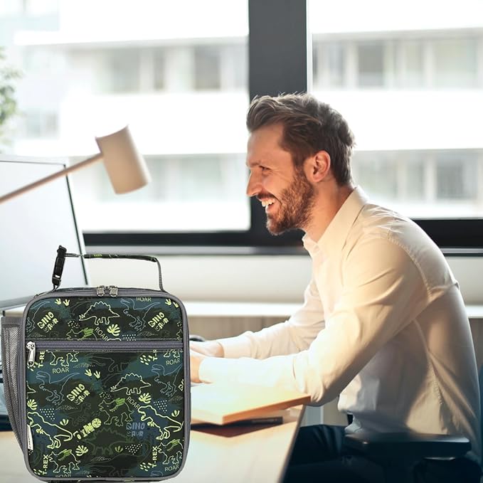 Lunch Box for Kids Boys Girls Men Women, Insulated Small Soft Cooler Lunch Bag Kit for School Work Picnic Travel - Reusable Portable lunchbox, Dinosaur Fossil Roar