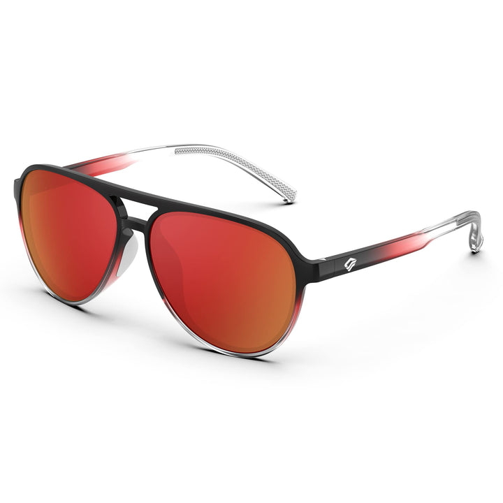 TOREGE Aviator Sunglasses Polarized Sunglasses for Men Women Sports Glasses Fishing Boating Beach Golf Driving TR75(Black Red Transparent Gradient&Black Red Lens C11)