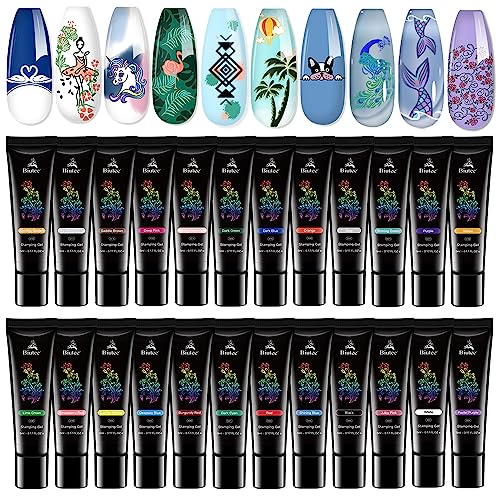Biutee Nail Stamping Polish Gel 24 Colors 5ML UV LED Stamping Gel Nail Polish Special Printed for Nail Stamp Plate Stamper