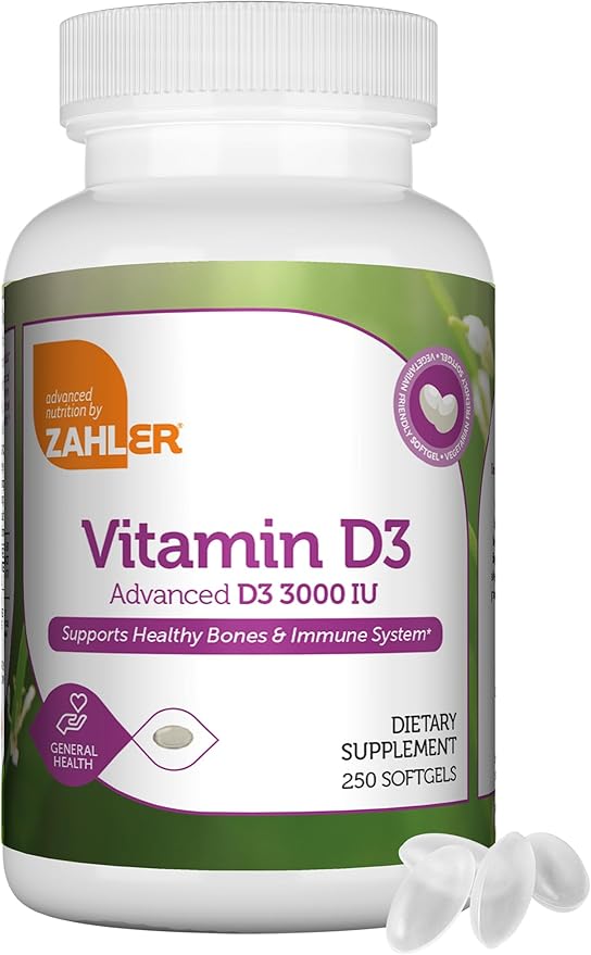 Zahler Vitamin D3 3000IU, Vitamin D3 Supplement 3,000 IU, Certified Kosher (250 Softgels)