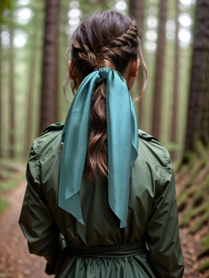 Pack of 2 Knotted Bow Hair Scrunchies Elastic Hair Scarf Black Hair Ties Bands Satin Hair Ribbon Scrunchy Red Ponytail Holder for Women and Girls (Dark green)