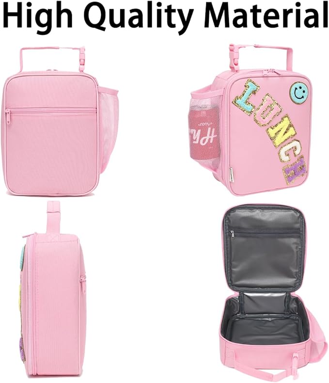 Insulated Lunch Bag for Women Girl Teen large Insulated Kid Lunch Bag,Large Reusable Cute Cooler Bag for School Work Picnic,Pink Alphabet