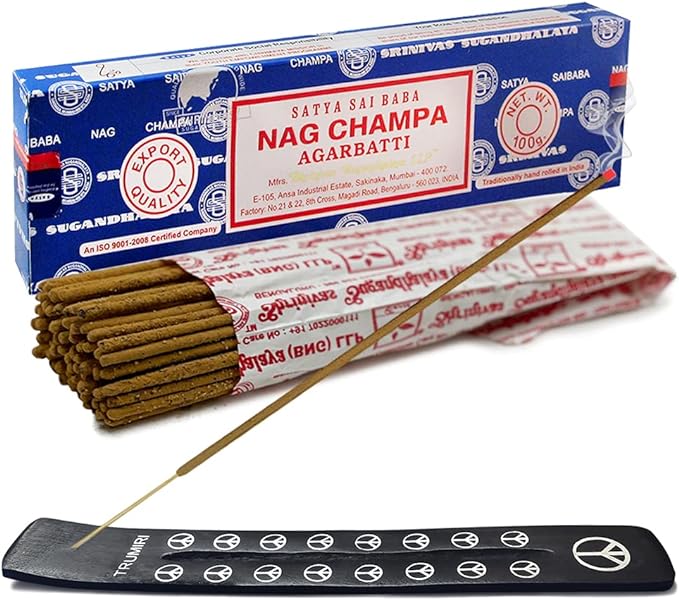 TRUMIRI Incense Stick Holder Bundle with Satya Sai Baba Nagchampa 100g Incense Sticks - Pack of 1 (Approx 100 Sticks)