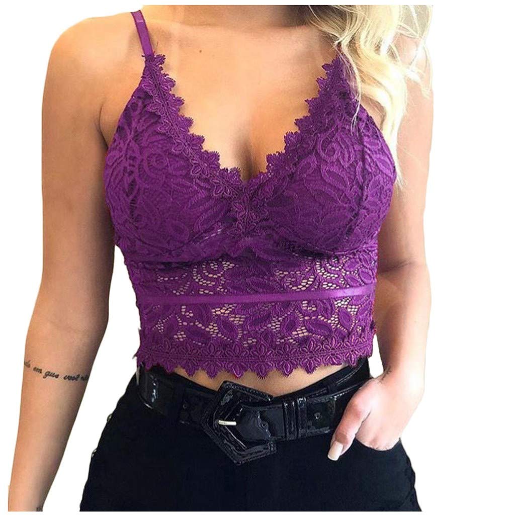 Aniywn Sexy Women Underwear Solid Color Lace Patchwork Vest Crop Wire Free Bra Tank Tops Blouse