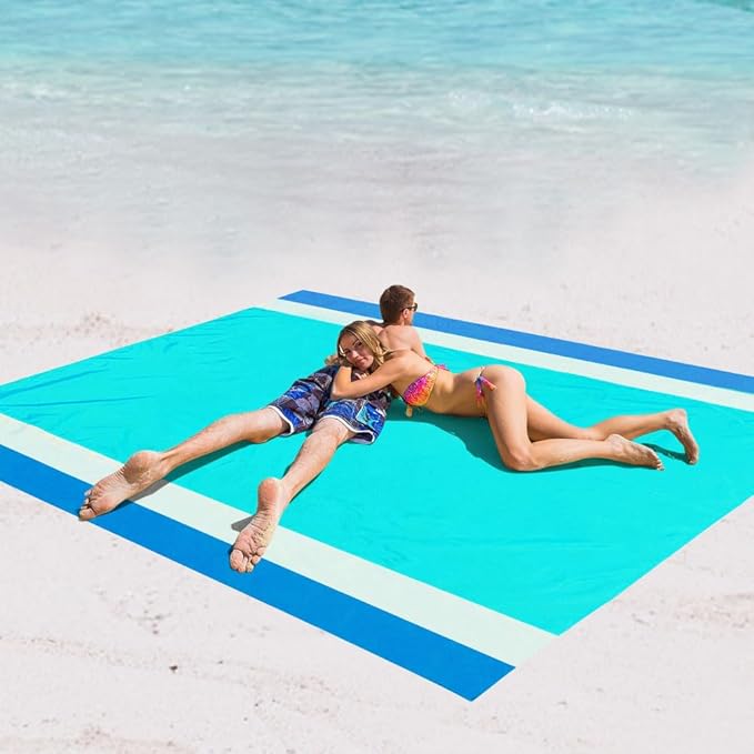 Beach Blanket Waterproof Sandproof Beach Mat 79" X 83" /10'x9'for 2-8 Adults Quick Drying Outdoor Picnic Mat Beach Accessories for Travel, Camping, Hiking