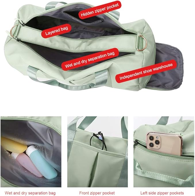 Blackwheel Sports Gym Bag With Shoe Bag Wet Bag Duffle Bag Waterproof Travel Bag for Women Men Cute Gym Bag Fruit Green 29L