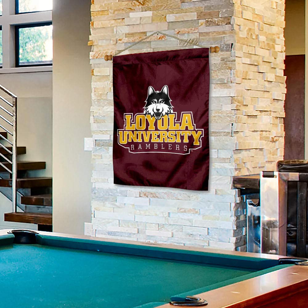 College Flags & Banners Co. Loyola Ramblers New Wordmark Banner Flag and Wood Banner Pole Set