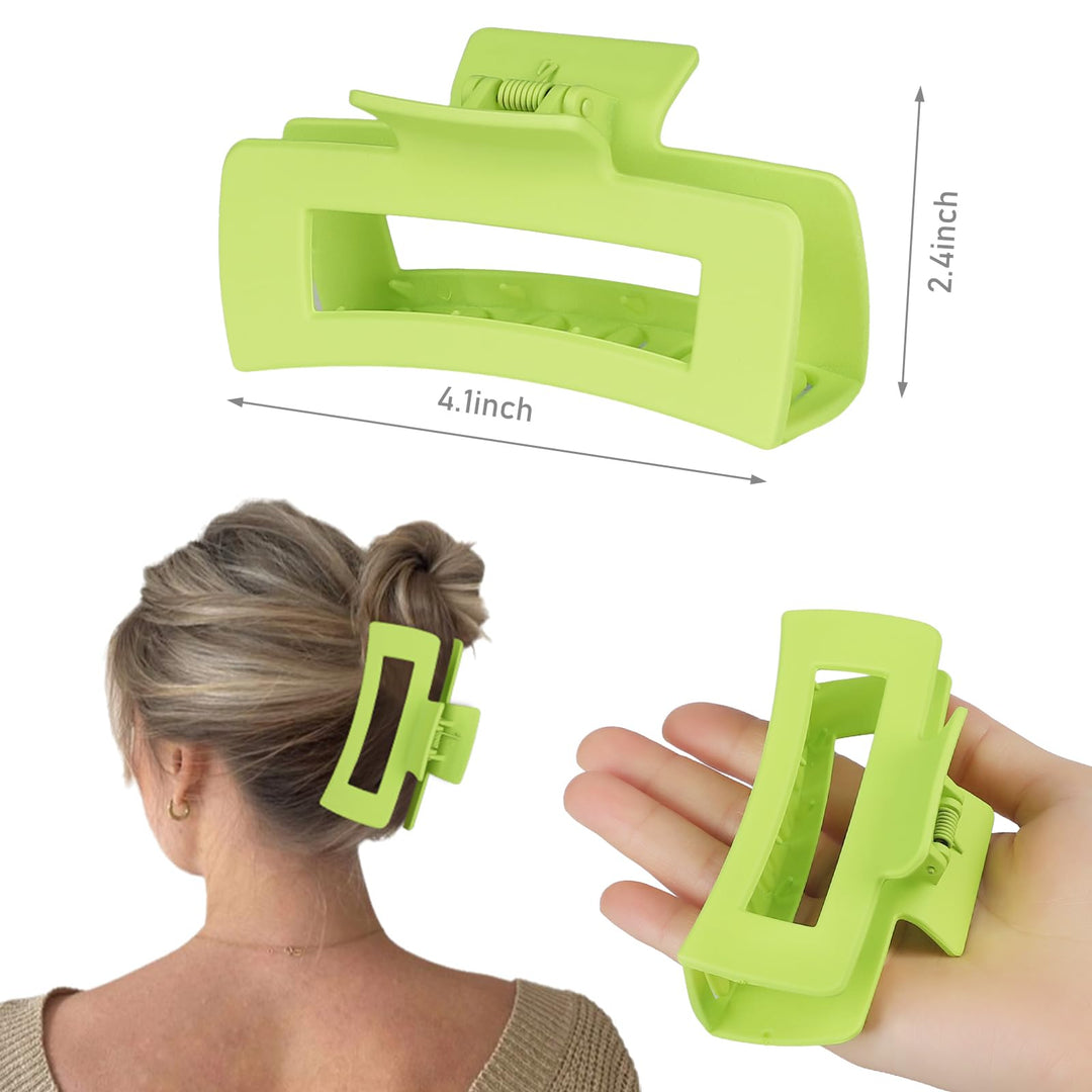 4.1 Inch Large Hair Claw Clips 8 Pcs Rectangle Big Hair Clips for Thick Hair Nonslip Claw Clips Acrylic Banana Jaw Clips Hair Accessories for Women and Girls (Dopamine)